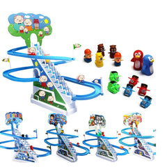 Cartoon Animal Climbing Stairs Toy | Musical Slide & Rail Car Track with Flashing Lights | Electronic Toy.