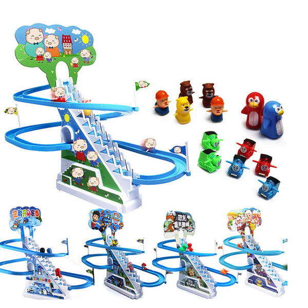 Cartoon Animal Climbing Stairs Toy | Musical Slide & Rail Car Track with Flashing Lights | Electronic Toy.