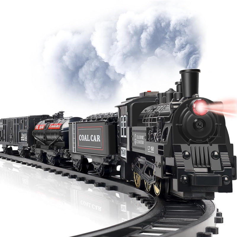 Smoke Train Battery Operated Electric Train Set, 13 Pieces with Lights and Sound, Express Locomotive with Track