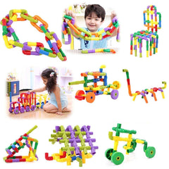 85-Piece Pipe Puzzle Building Blocks Set with Wheels | Educational Construction Toy for Kids 3-8 Years.