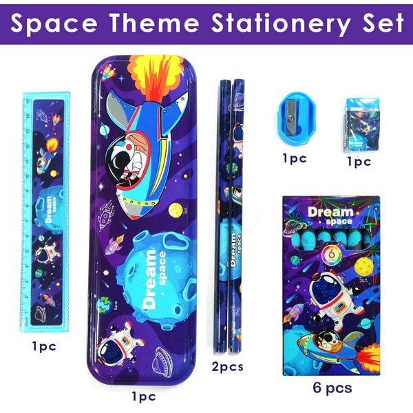 Space Explorer Kids Stationery Gift Set | 6-in-1 School Supplies Kit with Pencil Box | Fun Birthday Gift.