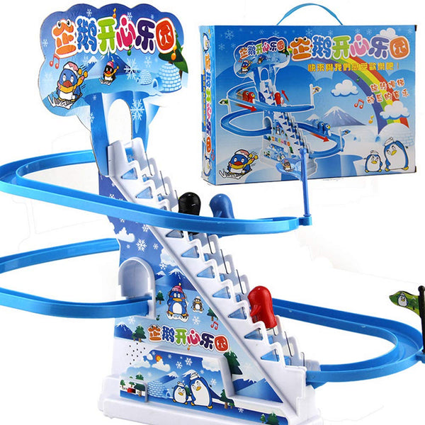 Cartoon Animal Climbing Stairs Toy | Musical Slide & Rail Car Track with Flashing Lights | Electronic Toy.