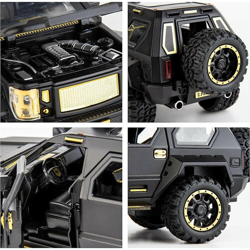 Off-Road Die-Cast Metal Car | Pull-Back Toy Vehicle with Sound & Lights | Opening Doors (Army Green).