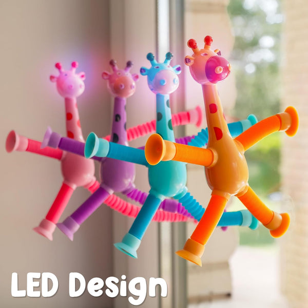 4-Pack LED Telescopic Suction Cup Giraffe Fidget Toy | Pop Tube Sensory Toy for Girls & Boys.