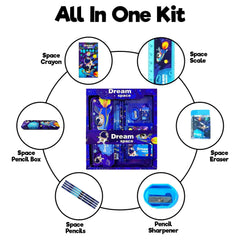 Space Explorer Kids Stationery Gift Set | 6-in-1 School Supplies Kit with Pencil Box | Fun Birthday Gift.