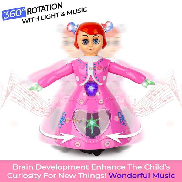Musical Angel Princess Doll with 3D Lights | 360° Rotating Feature | Multicolor Light-Up Toy.