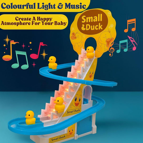 Duck Track Toys for Kids – Stair-Climbing Escalator with Lights & Music, Includes 3 Small Ducks – Interactive Duck Track Slide Toy – Perfect Toddler Gift