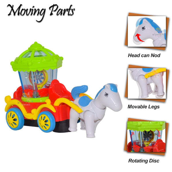 Musical Horse Carriage Toy with Lights | Bump & Go 360° Rotating Cart | Battery Operated Toy for Kids.