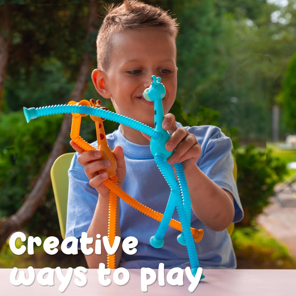 4-Pack LED Telescopic Suction Cup Giraffe Fidget Toy | Pop Tube Sensory Toy for Girls & Boys.
