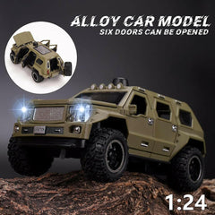 Off-Road Die-Cast Metal Car | Pull-Back Toy Vehicle with Sound & Lights | Opening Doors (Army Green).