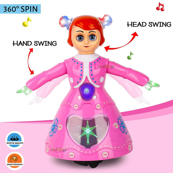 Musical Angel Princess Doll with 3D Lights | 360° Rotating Feature | Multicolor Light-Up Toy.