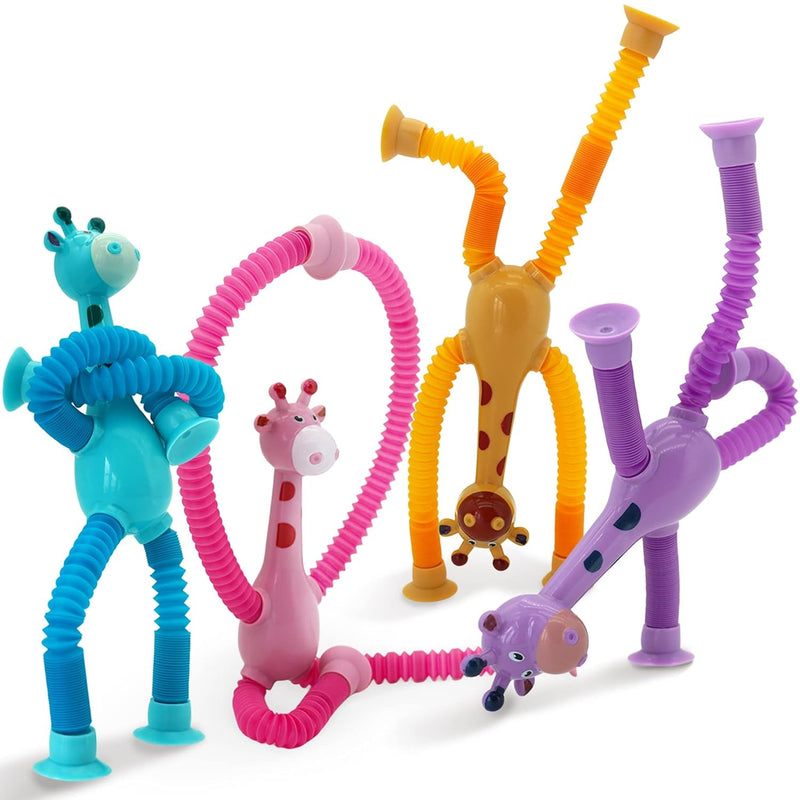4-Pack LED Telescopic Suction Cup Giraffe Fidget Toy | Pop Tube Sensory Toy for Girls & Boys.