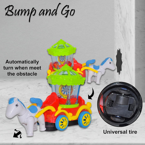 Musical Horse Carriage Toy with Lights | Bump & Go 360° Rotating Cart | Battery Operated Toy for Kids.