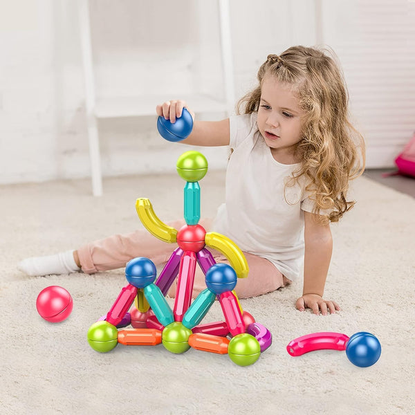 Magnetic Sticks & Balls Building Set | Educational Stacking & Construction Toy | STEM Magnet Blocks.