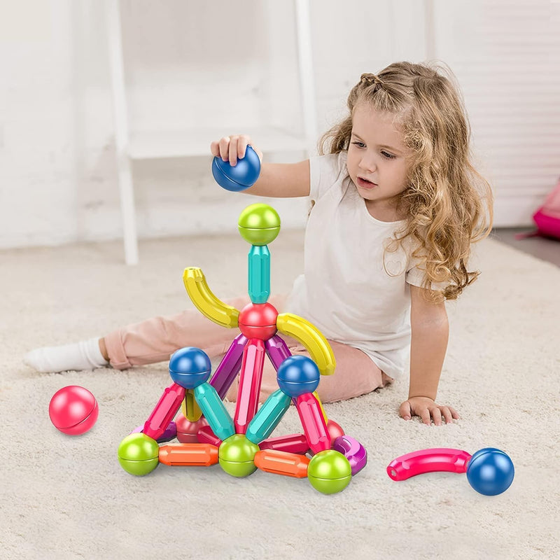 Magnetic Sticks & Balls Building Set | Educational Stacking & Construction Toy | STEM Magnet Blocks.