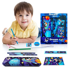 Space Explorer Kids Stationery Gift Set | 6-in-1 School Supplies Kit with Pencil Box | Fun Birthday Gift.