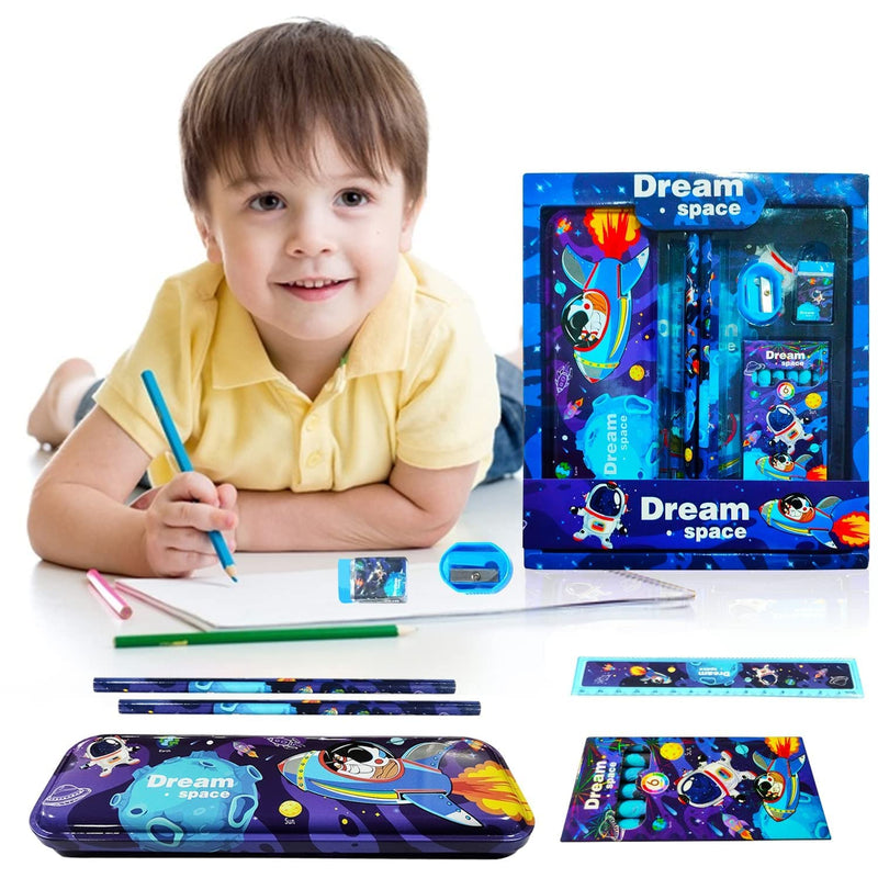 Space Explorer Kids Stationery Gift Set | 6-in-1 School Supplies Kit with Pencil Box | Fun Birthday Gift.