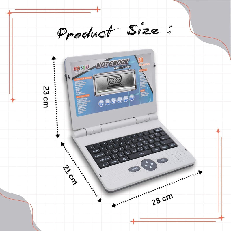Kids Educational Laptop with 30 Fun Activities | Plug & Play Notebook Computer Toy with Mouse | Grey.