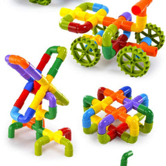 85-Piece Pipe Puzzle Building Blocks Set with Wheels | Educational Construction Toy for Kids 3-8 Years.