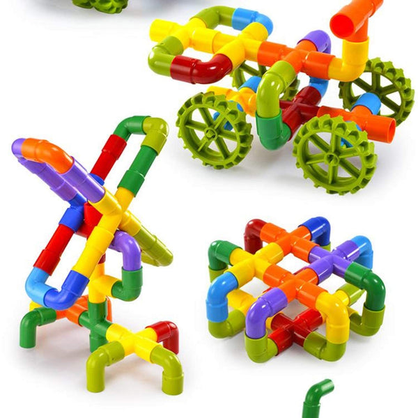 85-Piece Pipe Puzzle Building Blocks Set with Wheels | Educational Construction Toy for Kids 3-8 Years.