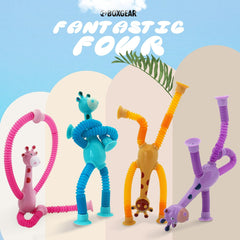 4-Pack LED Telescopic Suction Cup Giraffe Fidget Toy | Pop Tube Sensory Toy for Girls & Boys.