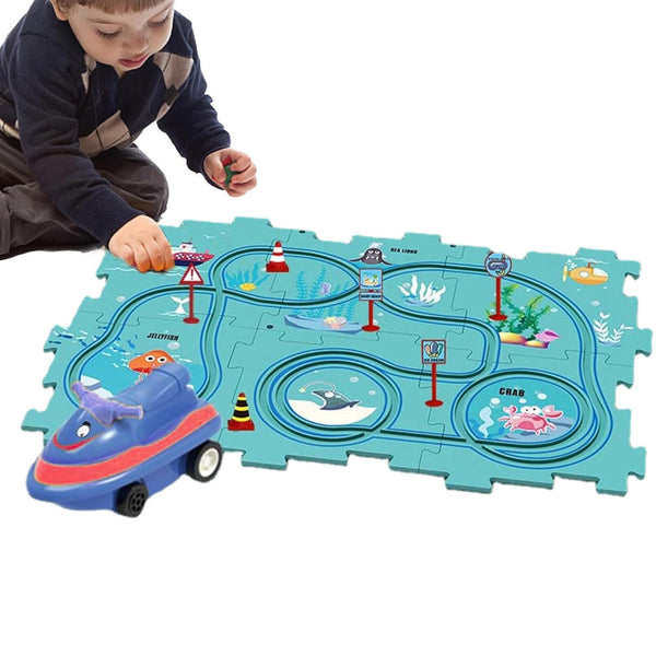 Montessori Car Rail Puzzle & Track Set | Multi Series Adventure Race Track | Educational Toddler Puzzle Toy.