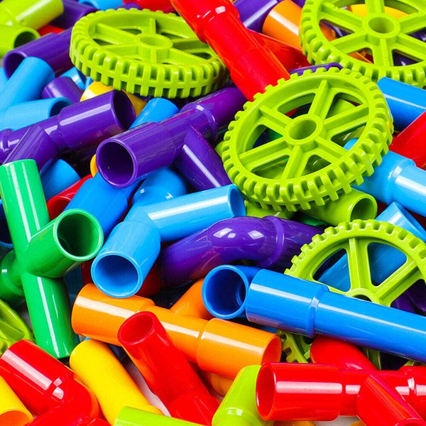 85-Piece Pipe Puzzle Building Blocks Set with Wheels | Educational Construction Toy for Kids 3-8 Years.