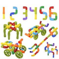 85-Piece Pipe Puzzle Building Blocks Set with Wheels | Educational Construction Toy for Kids 3-8 Years.