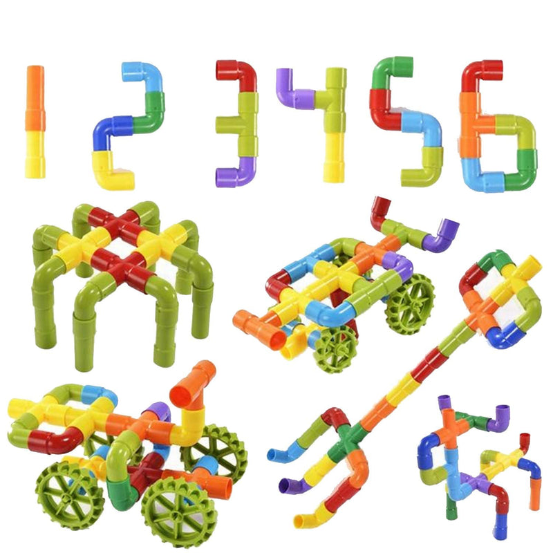 85-Piece Pipe Puzzle Building Blocks Set with Wheels | Educational Construction Toy for Kids 3-8 Years.