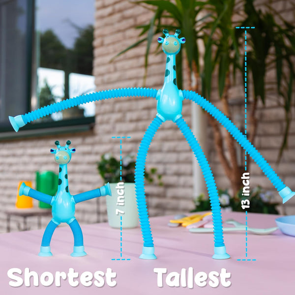 4-Pack LED Telescopic Suction Cup Giraffe Fidget Toy | Pop Tube Sensory Toy for Girls & Boys.