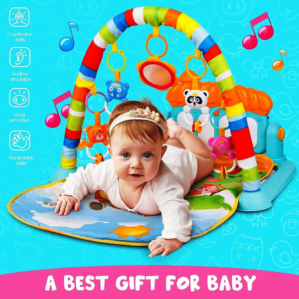 3-in-1 Baby Play Gym Mat & Piano Rack | Kick & Play Musical Activity Center with Rattles | for Newborns (0-18 Months).