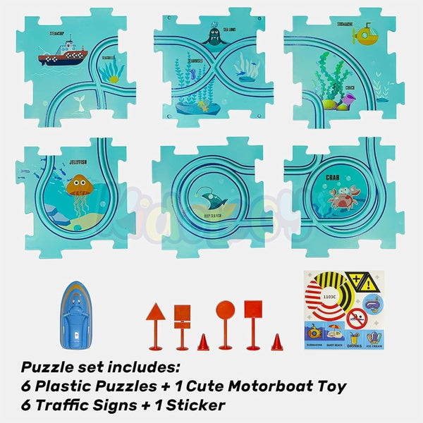 Montessori Car Rail Puzzle & Track Set | Multi Series Adventure Race Track | Educational Toddler Puzzle Toy.