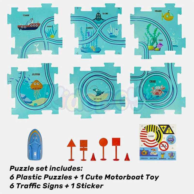 Montessori Car Rail Puzzle & Track Set | Multi Series Adventure Race Track | Educational Toddler Puzzle Toy.