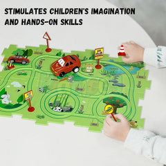 Montessori Car Rail Puzzle & Track Set | Multi Series Adventure Race Track | Educational Toddler Puzzle Toy.