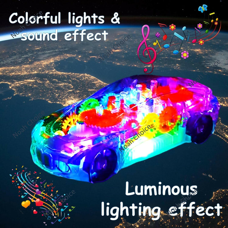 Transparent 3D Concept Gear Car | See-Through Toy with Lights & Music | 360° Auto-Rotating Sensor.