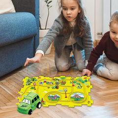 Montessori Car Rail Puzzle & Track Set | Multi Series Adventure Race Track | Educational Toddler Puzzle Toy.