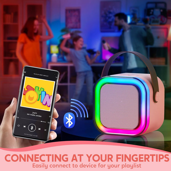 Kids Bluetooth Karaoke Microphone Speaker | Wireless Portable Singing Mic with RGB Lights | Party POP Mic (Pink).