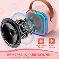 Kids Bluetooth Karaoke Microphone Speaker | Wireless Portable Singing Mic with RGB Lights | Party POP Mic (Pink).