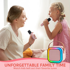Kids Bluetooth Karaoke Microphone Speaker | Wireless Portable Singing Mic with RGB Lights | Party POP Mic (Pink).