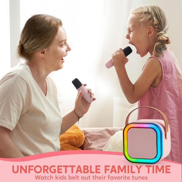 Kids Bluetooth Karaoke Microphone Speaker | Wireless Portable Singing Mic with RGB Lights | Party POP Mic (Pink).