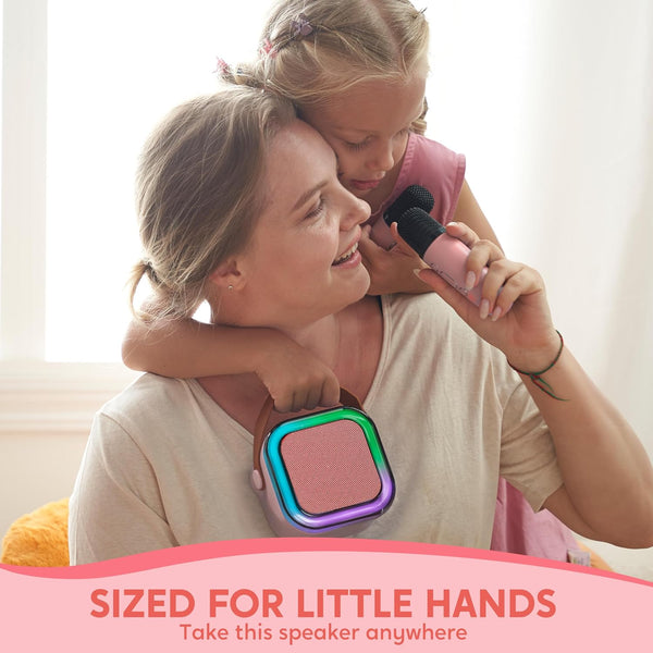 Kids Bluetooth Karaoke Microphone Speaker | Wireless Portable Singing Mic with RGB Lights | Party POP Mic (Pink).