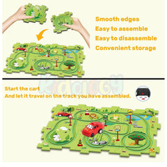 Montessori Car Rail Puzzle & Track Set | Multi Series Adventure Race Track | Educational Toddler Puzzle Toy.