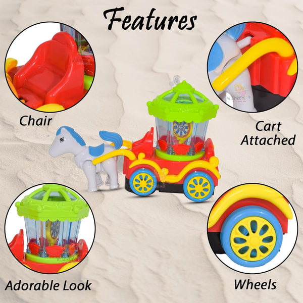 Musical Horse Carriage Toy with Lights | Bump & Go 360° Rotating Cart | Battery Operated Toy for Kids.