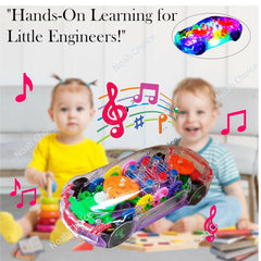 Transparent 3D Concept Gear Car | See-Through Toy with Lights & Music | 360° Auto-Rotating Sensor.