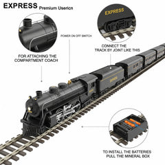 Black Toy Train Set for Kids | 19-Pc Battery-Operated High-Speed Engine with Round Track.
