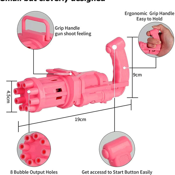 Gatling Battery Bubble Gun Toy 8-Hole Electric Bubbles Maker for Toddlers Toy with Bubble Solution
