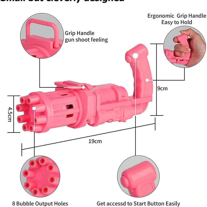 Gatling Battery Bubble Gun Toy 8-Hole Electric Bubbles Maker for Toddlers Toy with Bubble Solution