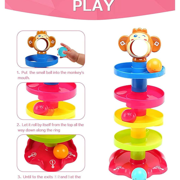 5-Layer Ball Drop & Roll Swirling Tower | Educational Stacking Toy for Toddlers with 3 Activity Balls.