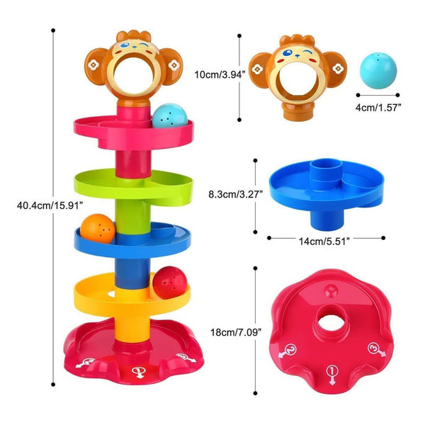 5-Layer Ball Drop & Roll Swirling Tower | Educational Stacking Toy for Toddlers with 3 Activity Balls.