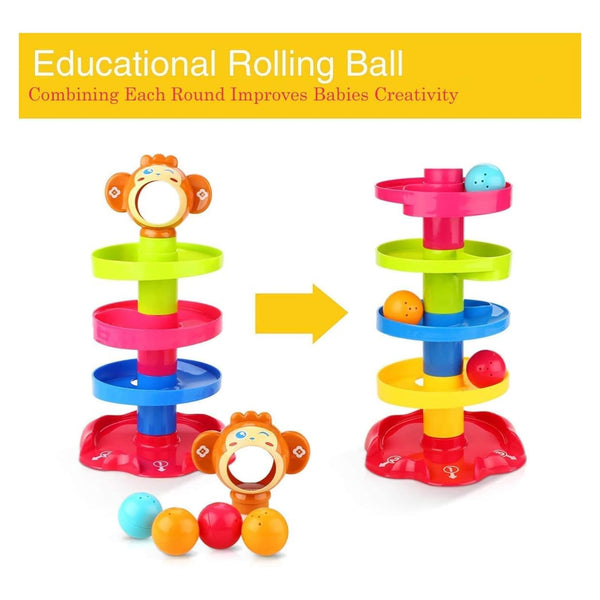 5-Layer Ball Drop & Roll Swirling Tower | Educational Stacking Toy for Toddlers with 3 Activity Balls.